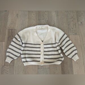 Elan Cream and Brown Striped Cardigan